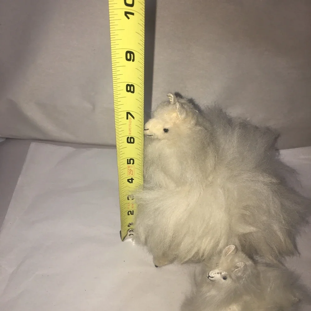 Standing Mom and Baby Alpaca stuffed with Authentic Alpaca Fur 7